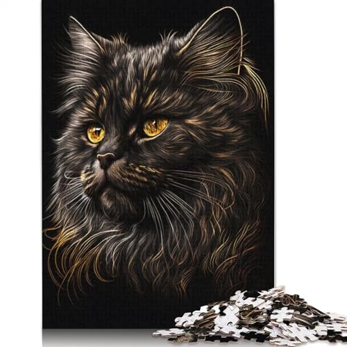 1000-teiliges Puzzle, Katze, Schwarzgold, Puzzles für Holzpuzzles, Lernspiel für Erwachsene, 1000 Stück (75 x 50 cm) von GQmoney