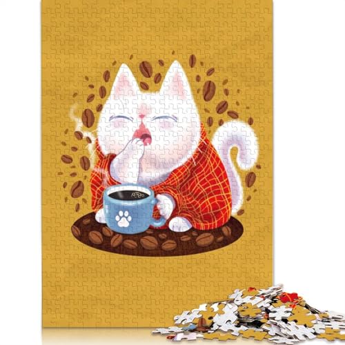 1000-teiliges Puzzle, Katze und Kaffee, Holzpuzzle, Familienaktivität, 1000 Stück (75 x 50 cm) von GQmoney