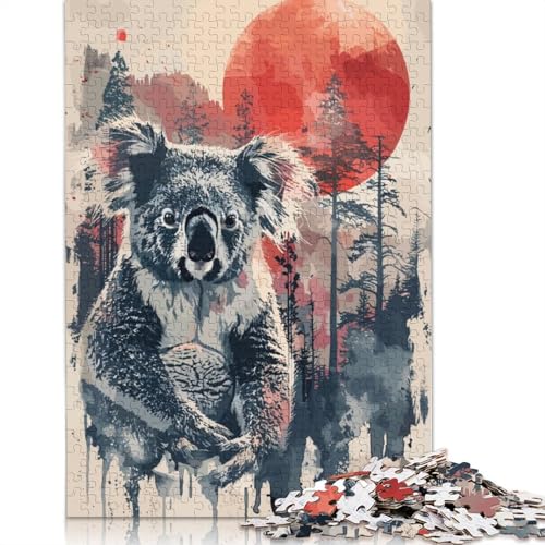 1000-teiliges Puzzle, Koala, rote Sonne, Aquarell, kreatives quadratisches Puzzle für Erwachsene und Holzpuzzle, anspruchsvolles Spiel, 1000 Teile (75 x 50 cm) von GQmoney
