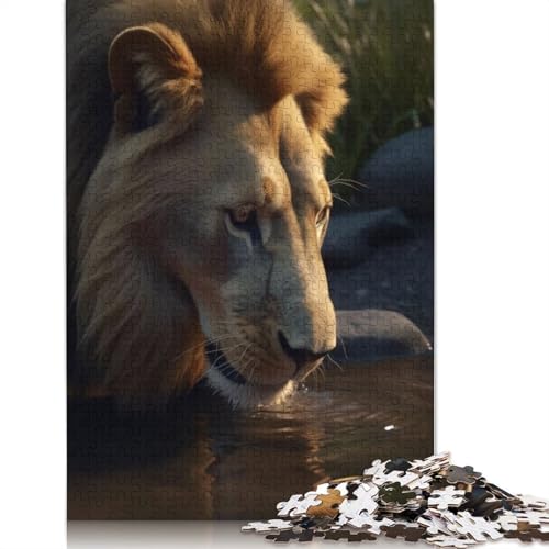 1000-teiliges Puzzle, Löwe, Wasser, Trinkwasser, Fluss, Holzpuzzle, Familienaktivität, 1000 Stück (75 x 50 cm) von GQmoney