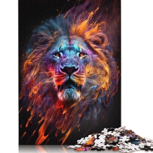 1000-teiliges Puzzle, Löwen-Graffiti-Farben, quadratisches Puzzle für Erwachsene, Holzpuzzle, Lernspielzeug, 1000 Teile (75 x 50 cm) von GQmoney
