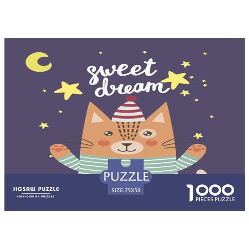1000-teiliges Puzzle, Mondkatze, für Erwachsene, Kinder, Holzpuzzle, Lernspielzeug, 1000 Teile (75 x 50 cm) von GQmoney