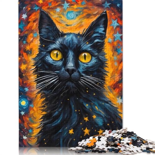 1000-teiliges Puzzle, Motiv: Schwarze Katze, quadratisches Puzzle für Erwachsene, Holzpuzzle, Lernspielzeug, 1000 Teile (75 x 50 cm) von GQmoney