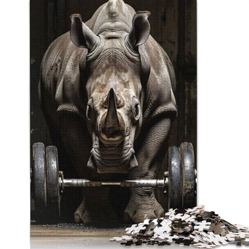 1000-teiliges Puzzle, Nashorn, Fitness, Fitnessstudio, Workout, kreative quadratische Puzzles für Erwachsene und Holzpuzzles, Lernspielzeug, 1000 Teile (75 x 50 cm) von GQmoney
