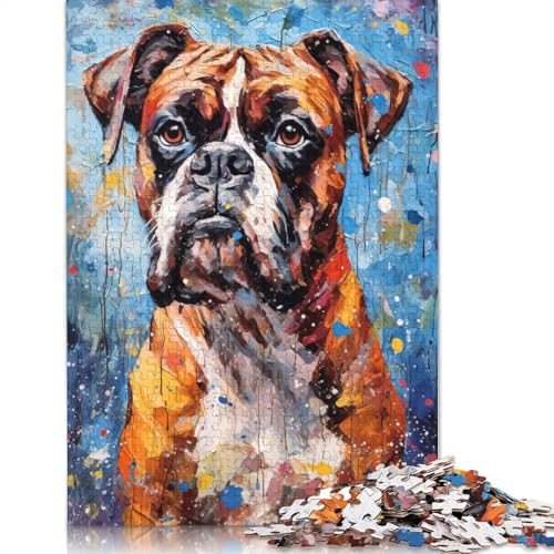 1000-teiliges Puzzle, Paletten-Boxerhund-Malerei, kreatives quadratisches Holzpuzzle für Erwachsene, Lernspiel, Herausforderungsspielzeug, 1000 Teile (75 x 50 cm) von GQmoney