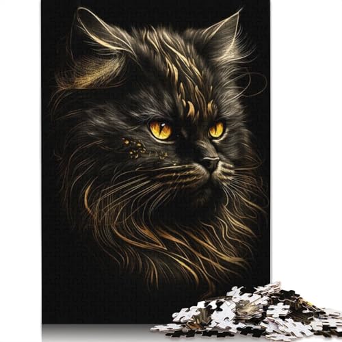 1000-teiliges Puzzle, Perserkatzen, Schwarzgold, für Erwachsene, Holzpuzzle, Lernspielzeug, 1000 Stück (75 x 50 cm) von GQmoney