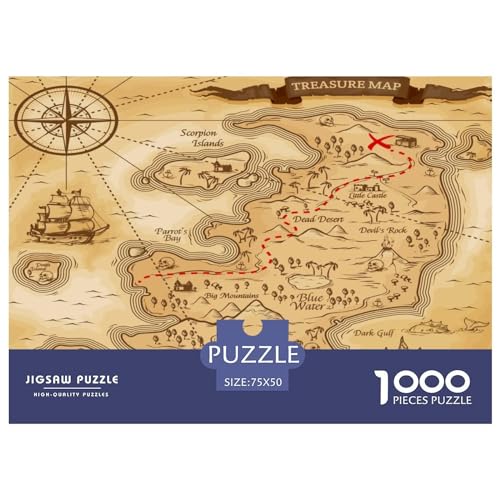 1000-teiliges Puzzle, Schatzkarte für Erwachsene, Kinder, Holzpuzzle, Lernspielzeug, 1000 Teile (75 x 50 cm) von GQmoney