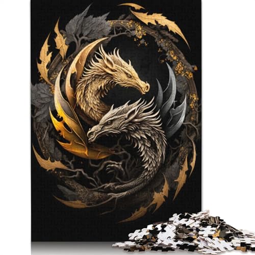 1000-teiliges Puzzle, Silber-Gold-Drachen-Puzzle für Erwachsene, Holzpuzzle, Lernspiele für Erwachsene und 1000 Teile (75 x 50 cm) von GQmoney