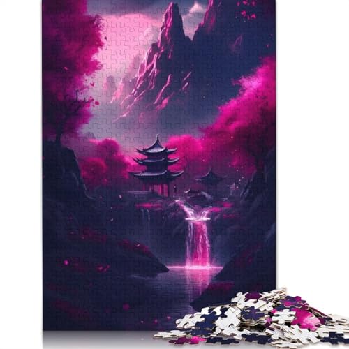 1000-teiliges Puzzle, japanische Neon-Kirschblüte, Lernspiel, Spielzeug, Familiendekoration, Erwachsene, herausfordernd, 1000 Teile (38 x 26 cm) von GQmoney