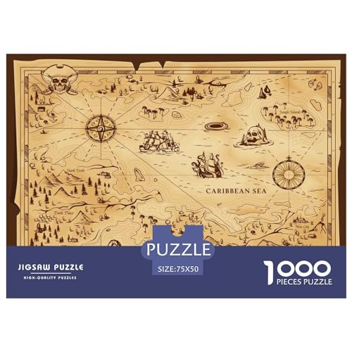 1000-teiliges Puzzle, maritimes Kartenpuzzle für Erwachsene, Holzpuzzle, Lernspiel für Erwachsene und Kinder, 1000 Teile (75 x 50 cm) von GQmoney
