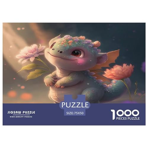 1000-teiliges Puzzle, niedlicher Drache für Erwachsene, Kinder, Holzpuzzle, Lernspielzeug, 1000 Teile (75 x 50 cm) von GQmoney