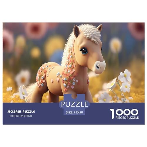 1000-teiliges Puzzle, süßes Pferd, Puzzles, Holzpuzzle, Montagespielzeug, interaktives Familienspiel, 1000 Teile (75 x 50 cm) von GQmoney