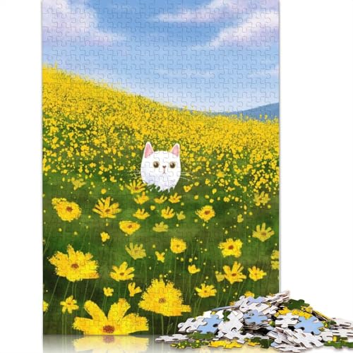 1000-teiliges Puzzle, weiße Katze in der Natur, quadratische Puzzles für Erwachsene und Holzpuzzles, Familienaktivität, 1000 Teile (75 x 50 cm) von GQmoney
