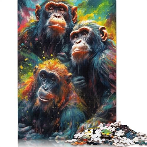 1000-teiliges Puzzle „Affen malen“ für Kinder ab 18 Jahren – Familienaktivität, Puzzle, Lernspiele, schwierig und herausfordernd (75 x 50 cm) von GQmoney