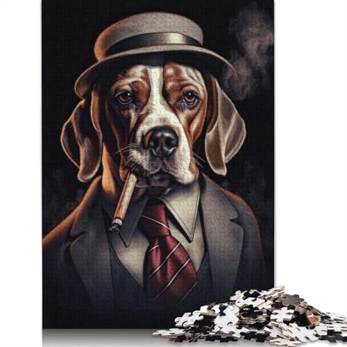 1000-teiliges Puzzle „Beagle im Gangsteranzug“, Schwierigkeitsgrad für Erwachsene, Lernspielzeug, Spiele, 1000 Teile (38 x 26 cm) von GQmoney