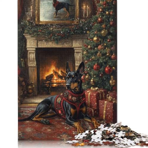 1000-teiliges Puzzle „Dobermann im festlichen Pullover, Hund, Weihnachtsporträt“, für Erwachsene und Teenager, Papierpuzzle, Geschenke für Heiligabend, 1000 Teile (75 x 50 cm) von GQmoney