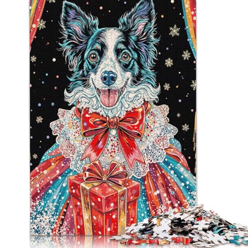 1000-teiliges Puzzle „Festlicher Hund mit Geschenk“ für Erwachsene und Teenager, 1000 Teile (75 x 50 cm) von GQmoney