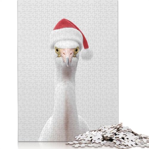 1000-teiliges Puzzle „Festlicher Reihervogel mit Weihnachtsmannmütze“ für Erwachsene Teenager, Papierpuzzle, nachhaltiges Puzzle für Erwachsene | Spiele 1000 Teile (75 x 50 cm) von GQmoney