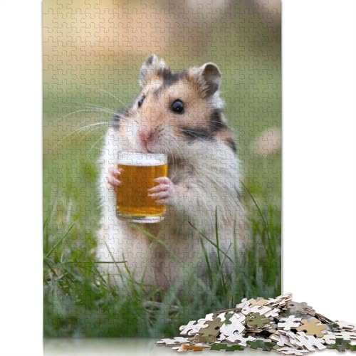 1000-teiliges Puzzle „Hamster schlürft EIN Bier“ für Erwachsene, Papierpuzzle, Lernspiel für Erwachsene Teenager, 1000 Teile (75 x 50 cm) von GQmoney