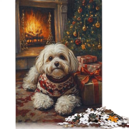 1000-teiliges Puzzle „Havaneser-Hund im Weihnachtspullover“ für Erwachsene, Papierpuzzle, Lernspiel für Erwachsene Teenager, 1000 Teile (38 x 26 cm) von GQmoney