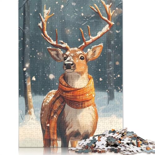 1000-teiliges Puzzle „Hirsch im Winterwunderland“ für Erwachsene und Teenager, Papierpuzzle, 1000 Teile (75 x 50 cm) von GQmoney