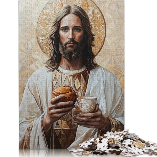1000-teiliges Puzzle „Jesus mit Brot und Kelch“ für Erwachsene und Teenager, Papierpuzzle, Lernspiel, Herausforderung, Spielzeug, Geburtstagsgeschenk (75 x 50 cm) von GQmoney