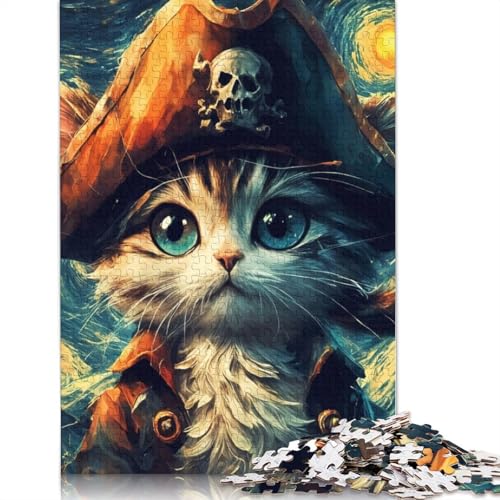 1000-teiliges Puzzle „Katze, Pirat, Van Gogh“, Schwierigkeitsgrad, Lernspiele, Spielzeug, 1000 Stück (75 x 50 cm) von GQmoney