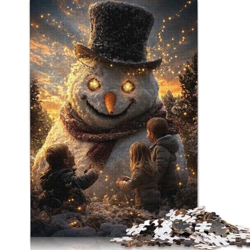 1000-teiliges Puzzle „Magischer Schneemann mit Kindern“ für Erwachsene und Teenager, Papierpuzzle, Lernspiel, Herausforderung, Spielzeug, Geburtstagsgeschenk (38 x 26 cm) von GQmoney