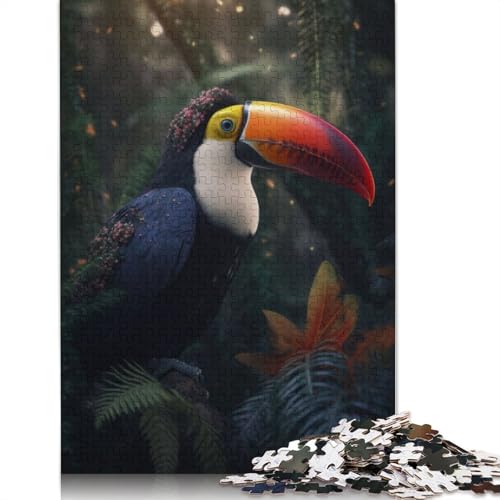 1000-teiliges Puzzle „Magischer Tukan im Dschungel“, quadratische Puzzles für Erwachsene und Holzpuzzles, Familienaktivität, 1000 Teile (75 x 50 cm) von GQmoney