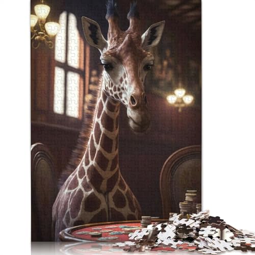1000-teiliges Puzzle „Poker-Giraffe“ für Erwachsene, Holzpuzzle, Lernspielzeug, 1000 Teile (75 x 50 cm) von GQmoney