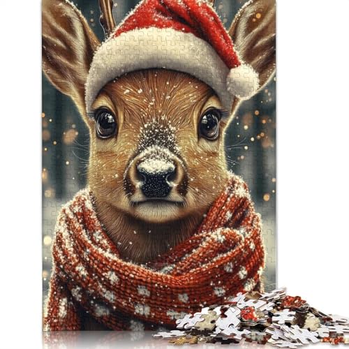 1000-teiliges Puzzle „Rehkitz mit Weihnachtsmütze“ für Erwachsene und Teenager, Papierpuzzle, 1000 Teile (75 x 50 cm) von GQmoney