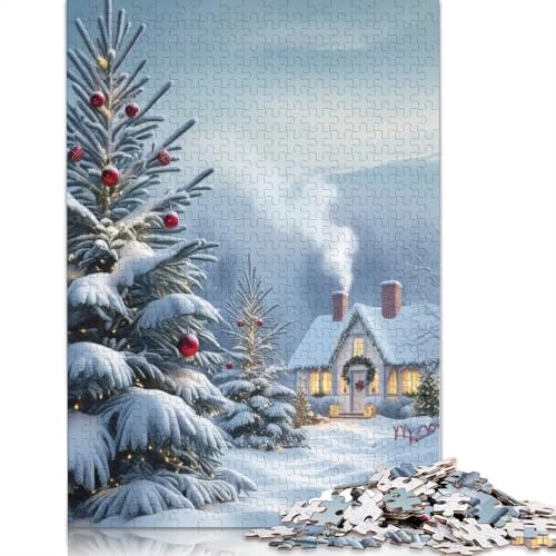 1000-teiliges Puzzle „Schnee-Weihnachtshäuschen“ für Erwachsene und Teenager, Papierpuzzle, 1000 Teile (75 x 50 cm) von GQmoney