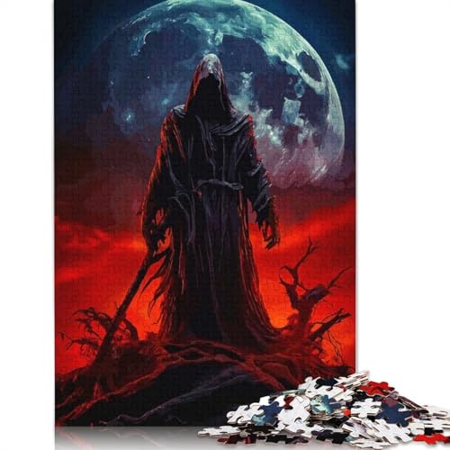 1000-teiliges Puzzle „Sensenmann unter Blutmond“ für Erwachsene und Jugendliche, Lernspielzeug aus Papier, 1000 Teile (75 x 50 cm) von GQmoney