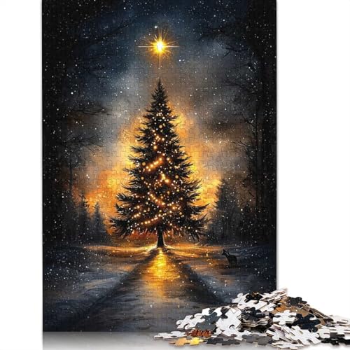 1000-teiliges Puzzle „Sternennacht, Gelassenheit, beleuchteter Weihnachtsbaum“, Papierpuzzle, nachhaltiges Puzzle für Erwachsene | Spiele (75 x 50 cm) von GQmoney