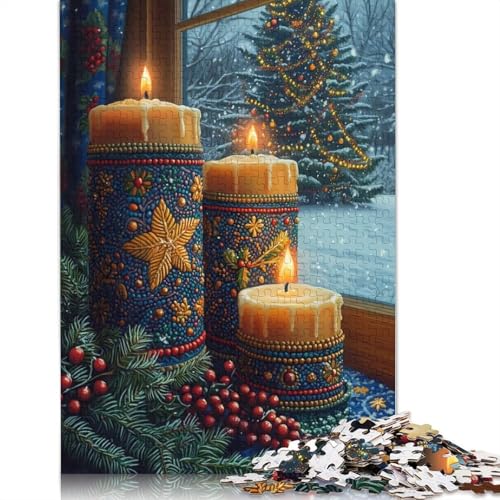 1000-teiliges Puzzle „Weihnachtskerzen am Fenster“ für Erwachsene Teenager, Papierpuzzle, nachhaltiges Puzzle für Erwachsene | Spiele 1000 Teile (38 x 26 cm) von GQmoney