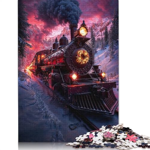 1000-teiliges Puzzle „Weihnachtszug in den Bergen“ für Erwachsene Teenager, Papierpuzzles, nachhaltiges Puzzle für Erwachsene | Spiele 1000 Teile (38 x 26 cm) von GQmoney