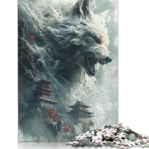 1000-teiliges Puzzle „Weißer Fuchs – Chinesische Tempel“ für Erwachsene, Holzpuzzle für Erwachsene und Jugendliche ab 12 Jahren, 1000 Teile (75 x 50 cm) von GQmoney