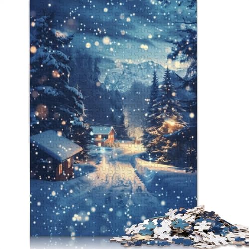 1000-teiliges Puzzle „Winterdorf in der Dämmerung“ für Erwachsene, Papierpuzzles, Puzzles für Erwachsene, Lernspiel, Herausforderungsspielzeug (75 x 50 cm) von GQmoney