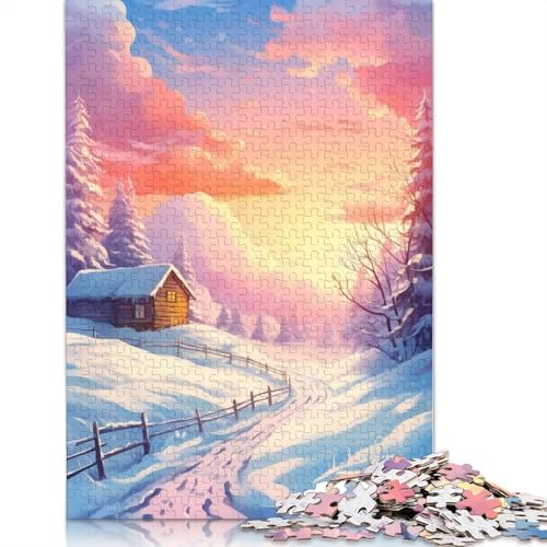 1000-teiliges Puzzle „Winterhütte mit Sonnenaufgang“ für Erwachsene und Teenager, Papierpuzzle, Lernspiel, Herausforderung, Spielzeug, Geburtstagsgeschenke, 1000 Stück (75 x 50 cm) von GQmoney