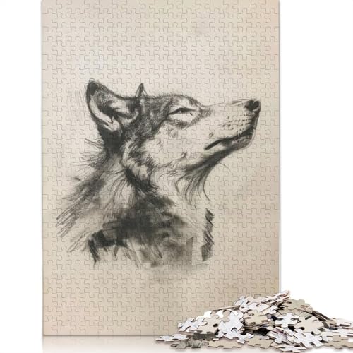 1000-teiliges Puzzle „Wolf in Kohle“, Kunst-Puzzle für Erwachsene, Papierpuzzle, Lernspiel für Erwachsene Teenager, 1000 Teile (75 x 50 cm) von GQmoney
