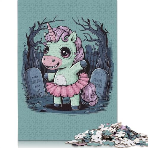1000-teiliges Puzzle „Zombie-Einhorn auf dem Friedhof“ für Erwachsene Teenager, Papierpuzzles, nachhaltiges Puzzle für Erwachsene | Spiele 1000 Teile (75 x 50 cm) von GQmoney