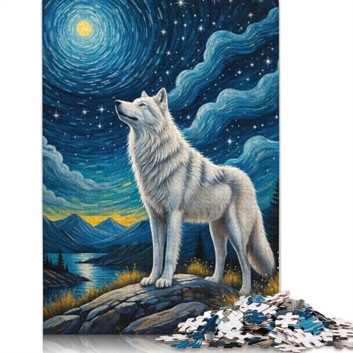 1000-teiliges Puzzle für Erwachsene, Arctic Wolf, Sternennacht-Puzzle für Erwachsene, Holzpuzzle, Familienspiele, Weihnachts- und Geburtstagsgeschenke, 1000 Stück (75 x 50 cm) von GQmoney