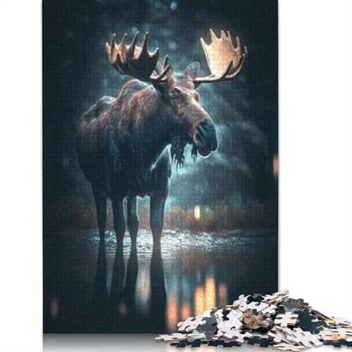 1000-teiliges Puzzle für Erwachsene, Elchnacht, der Regen, Puzzle für Erwachsene, Holzpuzzle, Familienunterhaltungsspielzeug, 1000 Stück (75 x 50 cm) von GQmoney