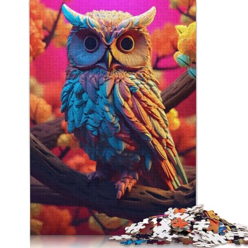 1000-teiliges Puzzle für Erwachsene, Eule, abstrakt, 3D-Puzzle, Holzpuzzle für Erwachsene, Familienunterhaltungsspielzeug, 1000 Teile (75 x 50 cm) von GQmoney
