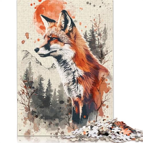 1000-teiliges Puzzle für Erwachsene, Fuchs, Natur, Aquarell, Puzzle, Holzpuzzle für Erwachsene, Familienunterhaltungsspielzeug, 1000 Stück (75 x 50 cm) von GQmoney