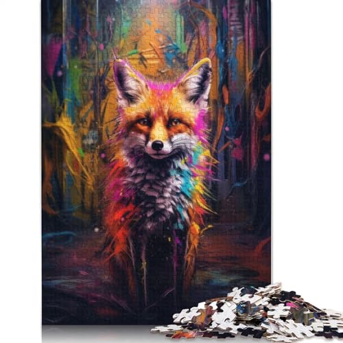 1000-teiliges Puzzle für Erwachsene, Graffiti-Fuchs, Straßenkunst, quadratisches Holzpuzzle für Erwachsene, Lernspiel, Herausforderungsspielzeug, 1000 Stück (75 x 50 cm) von GQmoney