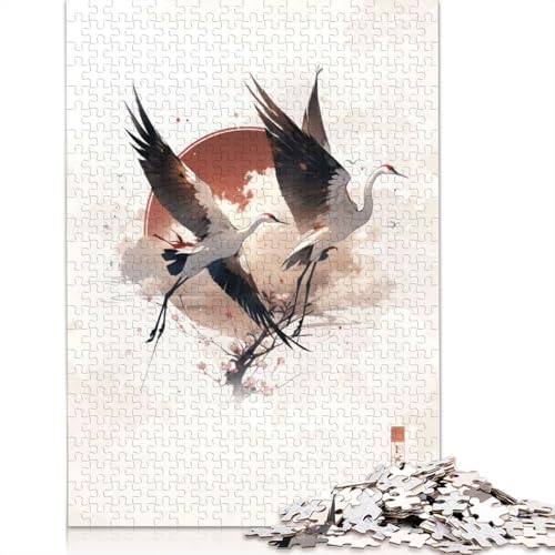 1000-teiliges Puzzle für Erwachsene, Japanisches Mandschurenkranich-Poster, quadratische Puzzles für Erwachsene, Holzpuzzles, Spielzeug, Wanddekoration, 1000 Stück (75 x 50 cm) von GQmoney