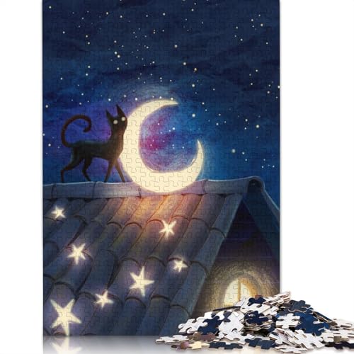 1000-teiliges Puzzle für Erwachsene, Katze auf dem Dach, Holzpuzzle für Erwachsene, Familienunterhaltungsspielzeug, 1000 Teile (75 x 50 cm) von GQmoney