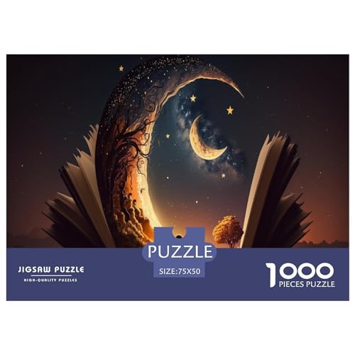 1000-teiliges Puzzle für Erwachsene, Mond-Bücher-Puzzles, 1000 Teile, Holzbrett-Puzzle – Entspannungs-Puzzlespiele, Denksport-Puzzle, 1000 Teile (75 x 50 cm) von GQmoney