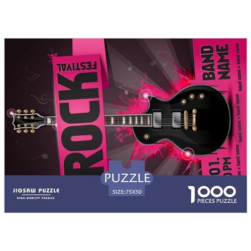 1000-teiliges Puzzle für Erwachsene, Musikgitarren-Puzzle, Holzpuzzle für Erwachsene, Familienunterhaltungsspielzeug, 1000 Stück (75 x 50 cm) von GQmoney